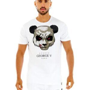 Avenue George V Paris T-Shirt Men's White Short Sleeve Teddy Bear Rhinestone XL